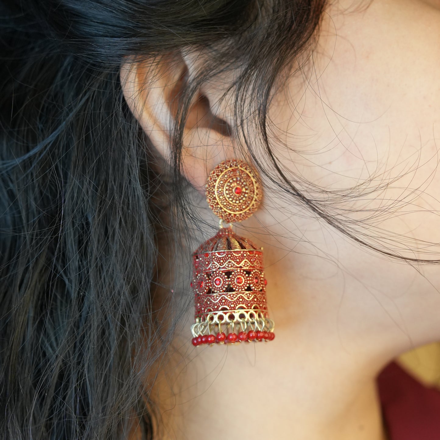 Red Royal Jhumka Earrings