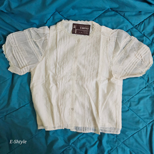 White Lace Trimmed Blouse