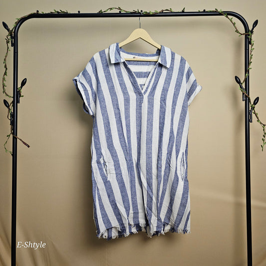 Coastal Stripes Linen Dress