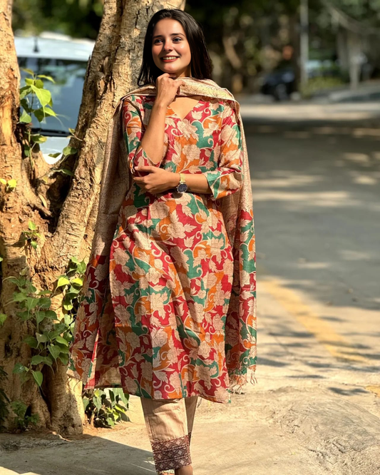printed cotton dress with Duptta