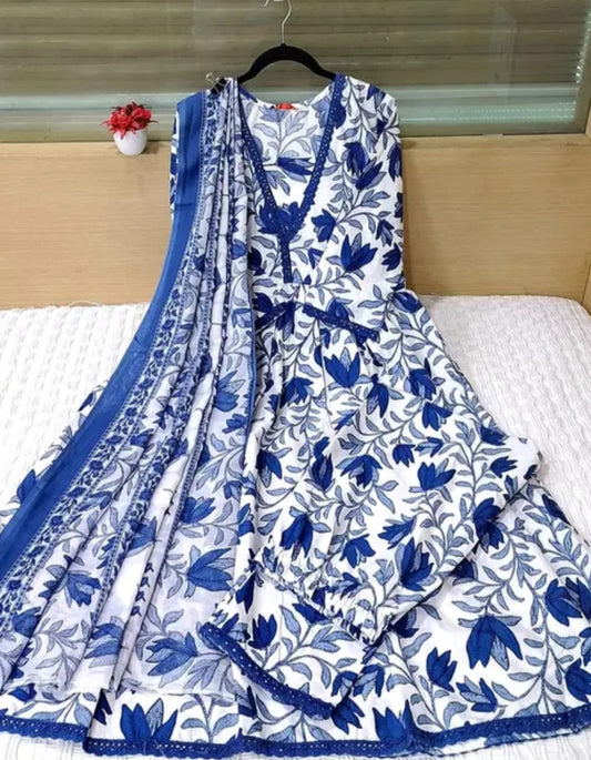 Cotton Anarkali white